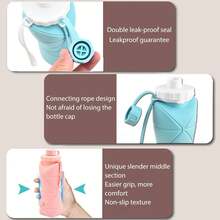 (2 Pack) Collapsible Bottle Travel [Double Leak-Proof Design] [Cap With Safety Rope] BPA Silicone Foldable Bottle Outdoor Hiking Sports Lightweight, Couple (Gray+Green)
