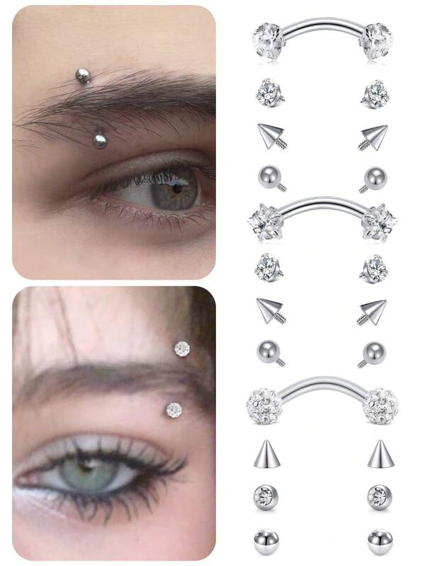 16G Augenbrauen-Piercing Schmuck für Frauen und Männer, CZ Stern Herz Augenbrauen Stecker, Daith, Rook Ohrringe, Edelstahl Innen-/Außengewinde gebogener Stab, vertikaler Labret Lippen, winziger süßer Bauchnabel Ring, Tragus Piercing 8mm