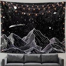 Local Shipping 2025 New   Black And White Tapestry Starry Night Mountain Tapestries For Bedroom Aesthetic Moon And Stars Tapastry's Wall Hanging Dark Nature Forest Wall Tapestry For Living Room Dorm (48'' * 36'') - 墨綠色 - 查看 3