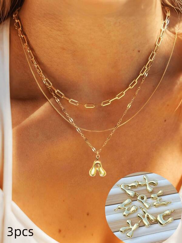 3pcs/Set Balloon Bubble Letter Necklace, Suitable For Daily Wear, Best Gift For Women Jewelry