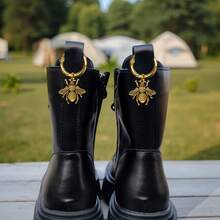 2pcs Honey Boot Charms, Zinc Alloy Gothic Shoe Accessories, DIY Shoe & Bag Keychain Decor With Animal Texture, Wings, Insect Details, Shoe Decoration - Gold - View 2