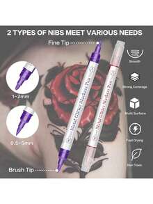 10 Colores Bolígrafos Temporales de Tatuaje Metálicos de Doble Punta, Aptos para Piel, Marcadores de Tatuaje Lavables, Pegatinas Flexibles para el Body, Kit Seguro de Pintura Facial - 10 colores - Ver 4
