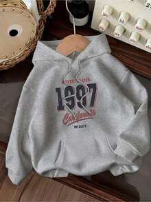 Sudadera de estilo Y2K con estampado numérico para mujer talla grande - de manga larga con bolsillos, para todas las estaciones - Gris Claro - Ver 6