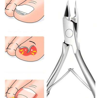 1支超锋利不锈钢脚趾甲钳，适用于厚指甲和嵌甲 - 精准切割，经久耐用，男女通用美甲护理工具，是家庭美甲沙龙的理想之选，浅米色不锈钢钳身，弯嘴设计，专业美甲护理