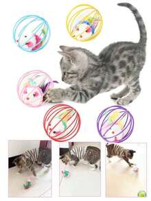 Juego de juguetes divertidos y coloridos con ratones enjaulados para aliviar el aburrimiento - Mantén a tu gato entretenido con bolas rodantes e interactivas y juguetes con ratones - Multicolor - Ver 2