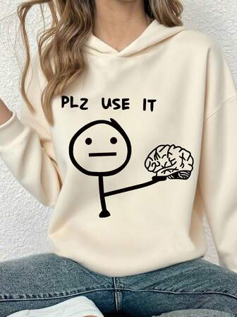 这款少女长袖连帽卫衣印有“PLZ USE IT”字样，舒适时尚，是秋冬季休闲穿着的理想之选。