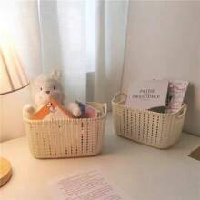 仿藤条全新塑料储物篮，白色，适用于桌面、厨房、浴室、化妆品、零食等。 - 彩色 - 查看 2