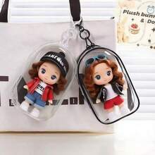 1个19厘米透明拉链收纳袋，娃娃收纳袋，PVC材质，带钥匙扣[仅袋子，钥匙扣款式随机] - 彩色 - 查看 4