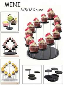 Acrylic Cupcake Stand Round Jewelry Display Stand,Multi-Layer Ring Display Stand Cupcake Holder,Cake Dessert Stand Party Decoration Essentials,Multi-Layer Round Dessert Cake Placing Rack,Suitable For Rings And Earrings, Miniature Statues, Black And Clear Wedding Accessories