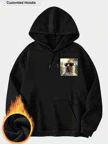 个性化女士卫衣 - 可定制的趣味卫衣，前后均可印制您的照片和文字，图案包括圣诞全家福、圣诞树、圣诞老人、万圣节、南瓜、幽灵、广告宣传图、感恩节图案、舞蹈团标志、工作服标志、校服图案、黑色套头衫、秋冬服装，以及任何适合家人、宠物或朋友的款式。可定制保暖内衬、袋鼠口袋和抽绳。 - 黑色 - 查看 3