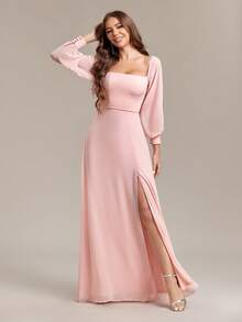 Women's Off Shoulder High Slit Thighs Chiffon A-Line Bridesmaid Dresses,Prom Gown, Wedding Guest Dress For Wedding, For Graduation, Dinner