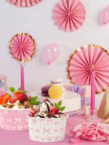 10pcs 8oz White Disposable Paper Bowls, Ice Cream Cups, Popcorn Boxes, Food Containers With Bow Print, Suitable For Home Kitchen, Restaurant Takeout, Picnic, Party, Kitchen Supplies, Food Packaging, White Background With Bow Print, Birthday Party Tableware, Food Delivery And Daily Use, Food Trays, Disposable Dinnerware - White Background With Full Bow - View 3