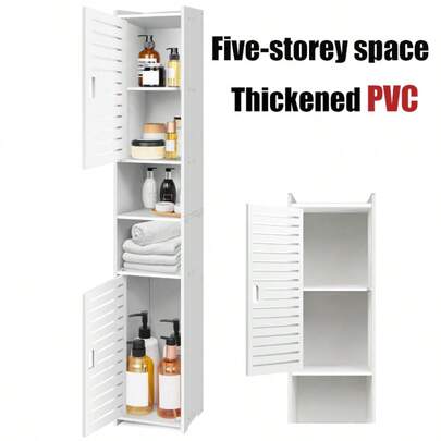 Royalswill 5-Tier High-Capacity Storage Cabinet , Bathroom Lockers PVC Flooring, Freestanding Ultra-Thin Space-Saving Storage Cabinet, Suitable For Bathrooms, Living Rooms, Kitchens, Multi-Purpose Storage Cabinet