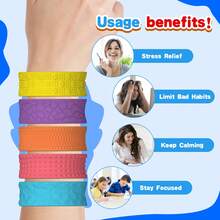 Conjunto de 6 pulseiras antiestresse - Adequadas para crianças e adultos - Pulseiras com textura tátil - Brinquedos antiestresse de silicone, pulseiras para lembrancinhas de festa infantil (formatos e cores sortidas) - Multicolorido - Ver 6