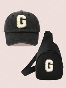 2pcs/Set Boys' Letter Graphic Baseball Cap And Bag, Girls' Breathable Fitted Design Suitable For Daily Wear And Outdoor Activities