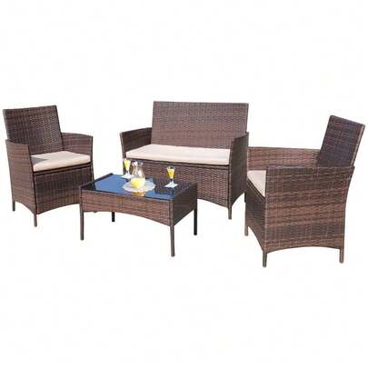 4 Pieces Outdoor Patio Furniture Sets Rattan Chair Wicker Set,Outdoor Indoor Use Backyard Porch Garden Poolside Balcony Furniture