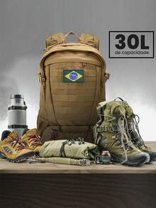Mochila Impermeável Tatica Militar 30 Litros com Resistente Trilha Ar Livre Camping Pesca Masculino Feminino material escolar material escola papelaria - Bege - Visão 2