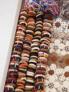 832个女童卡其色布艺花朵发夹、弹力发圈、蝴蝶结发夹、简约鸭嘴夹、BB夹，适合日常使用 - 彩色 - 查看 3