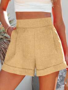 Women High Waisted Wide Leg Bermuda Shorts Summer Casual Lightweight Workwear With Pockets - Yellow - View 1