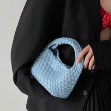 2024新款女士手工编织手提包，高端迷你单肩斜挎包 - 淺藍色 - 查看 4