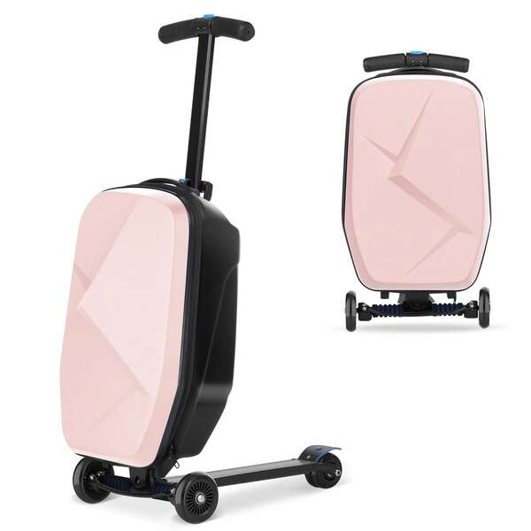 Advwin Advwin 2-In-1 Foldable Scooter Suitcase Fou Kids & Adults Ride On Luggage With Wheels Kids Ride-On Suitcase Carry-On Luggage & Travel Scooter Pink