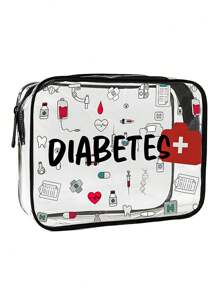 新款糖尿病收纳包 - 迷你化妆包、透明洗漱包、医疗包、旅行必备品、拉链便携式旅行洗漱包、沙滩透明PVC洗漱包、防水收纳包、透明收纳包、带线缆和USB接口的收纳包，可存放药品、医疗用品等。