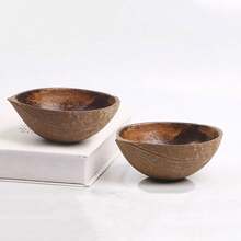 Handmade Natural Wooden Oval Candle Holder, Coconut Bowl, Ice Cream Bowl, Home Decor, Party/Festival Tableware - Brown - View 15