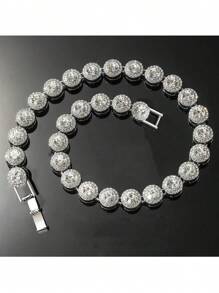 1pc Hip-Hop Style Diamante Linked Chain Necklace, Unisex Daily Accessories