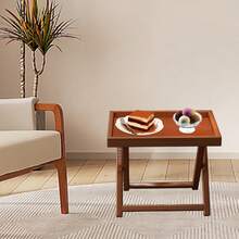 竹制折叠边桌，耐用电视托盘床头桌，客厅、卧室小边桌 - 彩色 - 查看 8