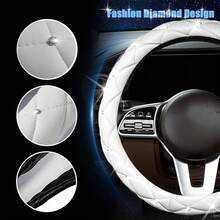 SuperKaKa Steering Wheel Cover, Auto Cute PU Bling Breathable Soft Comfort Leather Car Interior Accessories Sparkly Fit Most O-Shaped Steering Wheels Women Men (White) - 白色 - 查看 3