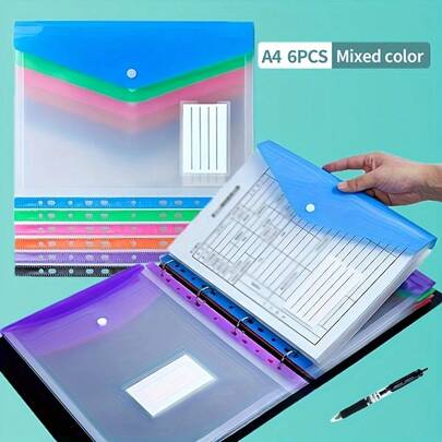 新款A4活页袋，11孔横竖款，彩色标签文件整理袋