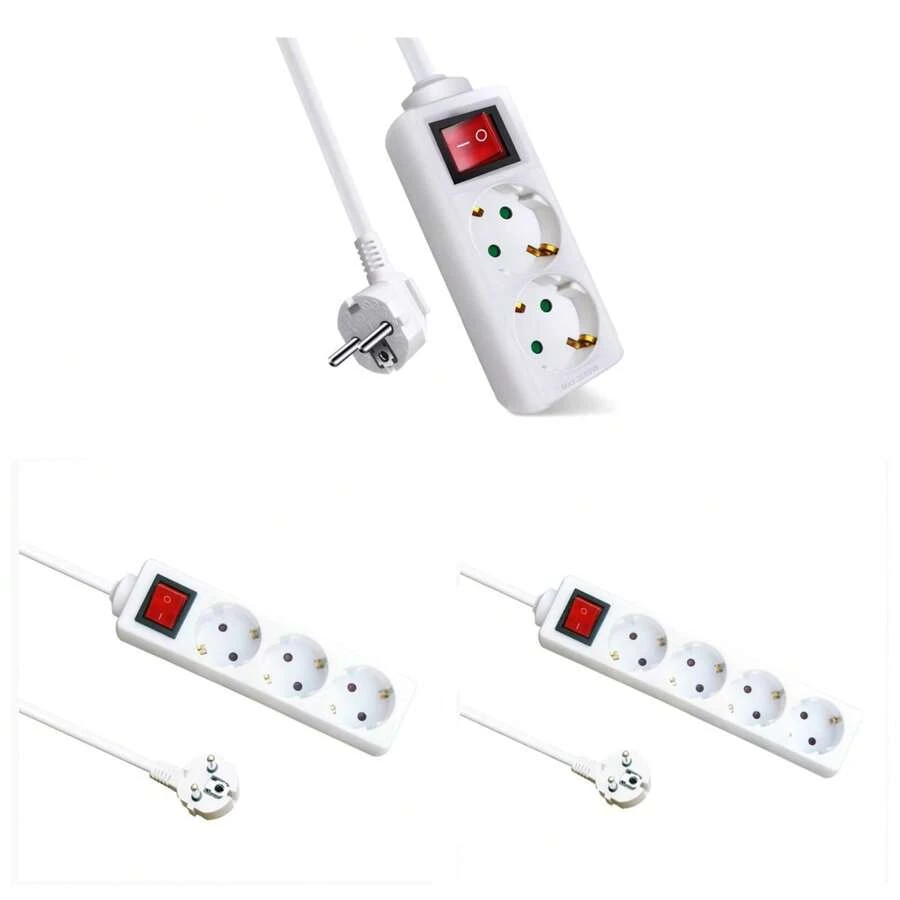 Regleta alargador de enchufes surtido de modelos para elegir Base Multiple Enchufes E Interruptor Cable 1,5m/3m/5m. 2enchufes/3enchufes/4enchufes Cables GRUESA FUERTE 3gx1,5mm De Cobre 3500-3680W Max Calidad de confianza.