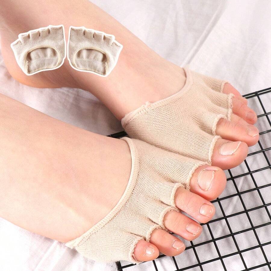 1 Pair Of High-Heeled Shoe Pads, Five-Toed Socks, Low Vamp, Invisible, Summer Toe Touch, Half Of The Forefoot, Women's Invisible Five-Toed Socks, Toe Exposure High Heels, High-Heeled Shoe Anti-Friction Foot Pads - Multicolor - View 1