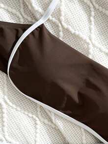 Women Simple Spliced Tie Back Sexy Girls Bikini Set High Waist Bathing Suits Beach Outfit Female Swimwear Coffee Color Backless Larger Size