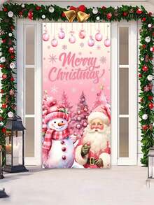 1 bandeira decorativa de porta com tema natalino, 78 x 156 cm, estilo retrô plano 2D, tema de boneco de neve, tema de Papai Noel entregando presentes, bandeira de porta de poliéster "Feliz Natal", capa de porta de Natal, adequada para decoração de entrada de feriados de Natal, decoração de casa e quintal de inverno, bandeira de festival de Natal - Multicolorido - Ver 4