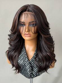 女士多层假发，带刘海，18 英寸红色合成蕾丝前部假发，适合日常使用，13x5x1.5 英寸 T 型假发，渐变棕色非洲式假发