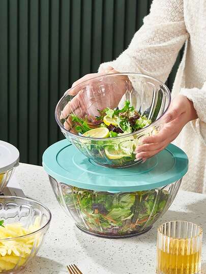 1个/2个圆形塑料食品储物盒带盖 - 透明密封沙拉碗，适用于备餐、水果、零食 | 便携式厨房和野餐碗套装，厨房用具，备餐，食品储物容器，例如桌面坚果，餐具配件