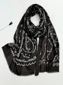 1条轻盈透气流苏披肩，优雅时尚女士真丝围巾，活力波点长款围巾，适合春夏，户外防晒沙滩披肩，多功能头巾