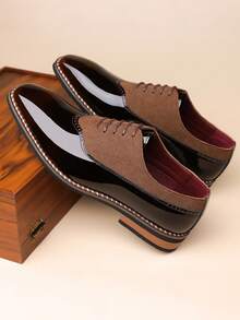 زوج من أحذية أكسفورد الرسمية ذات اللون الأحادي للرجال، من جلد البولي يوريثان بطراز بريطاني، أحذية رسمية مناسبة للمنزل وجميع المواسم