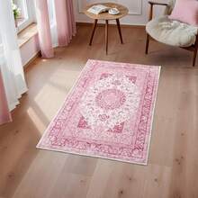 2x3 Bright Pink Area Rug For Entryway, Small Washable Rugs With Non-Slip Backing For Girls Bedroom, Cute Vintage Throw Carpet Kitchen Laundry Front Door Decor