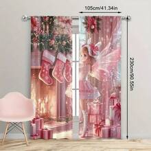 2 piezas Cortinas navideñas con estampado de duendes y calcetines rosas - Diseño de cuento de hadas divertido con calcetines, regalos y decoración navideña - Lavable a máquina, para sala de estar, cocina, comedor, decoración navideña (Barra no incluida), Cortinas navideñas, Decoraciones navideñas, Decoración navideña, Decoraciones navideñas para el hogar