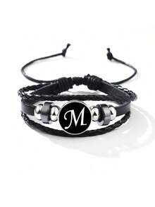 suteyi Bracelet en cuir PU personnalisé avec lettre, fait main, mode et élégant, perles de verre, lettre plaquée blanc, confortable à porter, convient aux personnes de 15 ans et plus - Noir - Voir 16