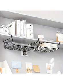 Super life 1pc Space-Saving Storage Basket - Hanging Storage Rack - Multi-Function Storage, Can Be Hung Under Desk, Multi-Layer Storage Rack, College Dorm Desk Storage Basket, Kitchen Spice Rack, Extra Large Modern Vertical Storage Rack - No Installation Required, Metal Wire Basket, Saves Kitchen, Dorm, Office Space - Easy Open Storage Box, Easy To Install, Kitchen Storage Organizer - Black - View 7