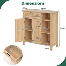 GOFLAME Buffet Sideboard, Boho Storage Cabinet With Rattan Woven Doors, Accent Cabinet With Drawer, Adjustable Shelf & Open Cubbies For Kitchen, Dining Room, Living Room, Hallway, Natural - Khaki - View 2