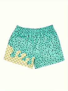 Fashion Baseball Life 101 Ice Cream Shorts - Breathable Polyester Quick-Drying Material, Machine Washable, With Pocket Drawstring, Suitable For Outdoor Sports And Casual Wear Summer Sportswear, Playful Design, Comfortable Fabric - 綠色 - 查看 4