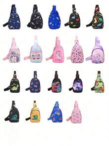 1 pieza Mini bolso de pecho/bandolera/monedero lindo de cierre con cremallera de nailon con diseños de unicornio/sirena/dinosaurio/espacio, adecuado para uso diario - Bolso de pecho con estampado de dibujos animados - Ver 3