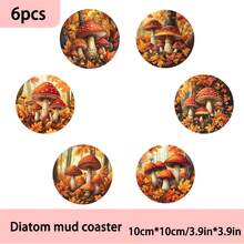 1套/4件/6件/300件秋季蘑菇枫叶图案硅藻泥杯垫，咖啡杯垫，家居和餐厅多场合装饰品，日常礼品，餐桌装饰，日常装饰，主题派对装饰 - 彩色 - 查看 13