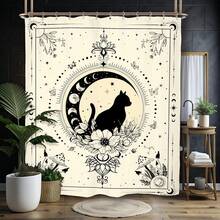 月相星空浴帘套装神秘星座占星术米色新月塔罗牌巫术涤纶浴室窗帘带 12 个挂钩 60x72 英寸防水浴帘可机洗 66x72 英寸柔软浴室浴帘套装带 12 个挂钩 36x72 英寸速干浴帘浴室装饰 - 米色哥德式貓 - 查看 4