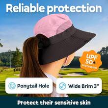 GearTOP Sombrero de Sol de ala Ancha para niños, Sombrero de Pesca para niños y niñas, Sombrero de cubeta para Senderismo, Camping, Pesca, Safari, Playa UPF 50+ - Sombrero de coleta Rosado Claro - Ver 2