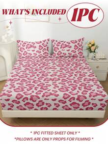 1pc Leopard Print Fitted Sheet, Wildlife Pattern Mattress Cover, Soft & Comfortable, Anti-Slip Deep Pocket Design, Suitable For Twin/Full/Queen/King Size Beds, All Seasons, Machine Washable, Dust-Proof & Anti-Slip Design, Pillowcases Not Included, Essential Fashion Bedroom Decor - Multicolor - View 3
